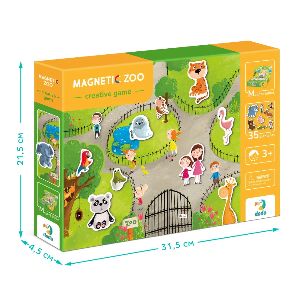 Магнитна игра Зоопарк, 35 елемента, настолна образователна игра с магнитна дъска, DODO 8