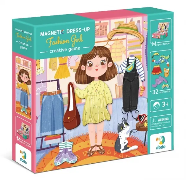 Магнитна игра Модно Момиче, 32 елемента, настолна образователна игра с магнитна дъска, DODO 1