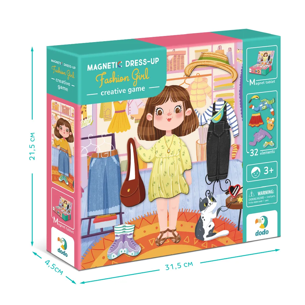 Магнитна игра Модно Момиче, 32 елемента, настолна образователна игра с магнитна дъска, DODO 8