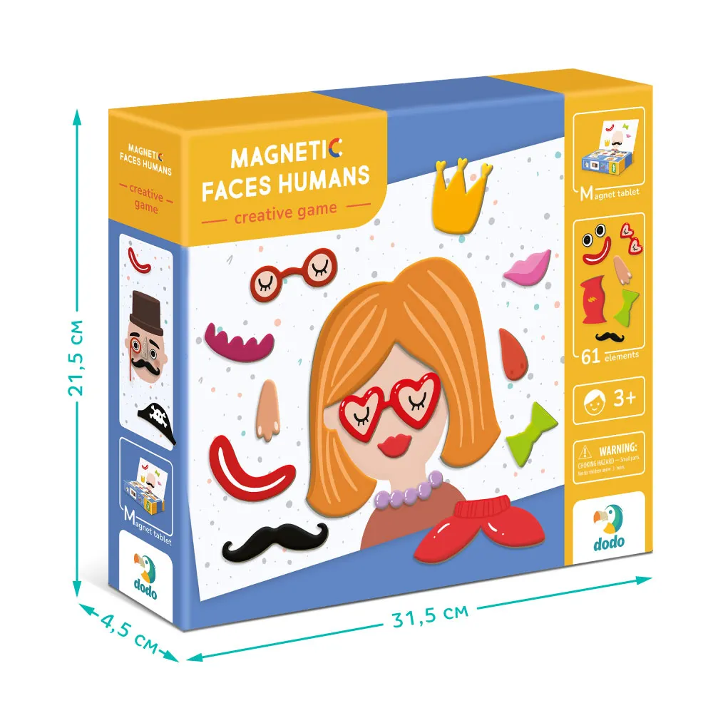 Магнитна игра Човешки Лица, 61 елемента, настолна образователна игра с магнитна дъска, DODO 9