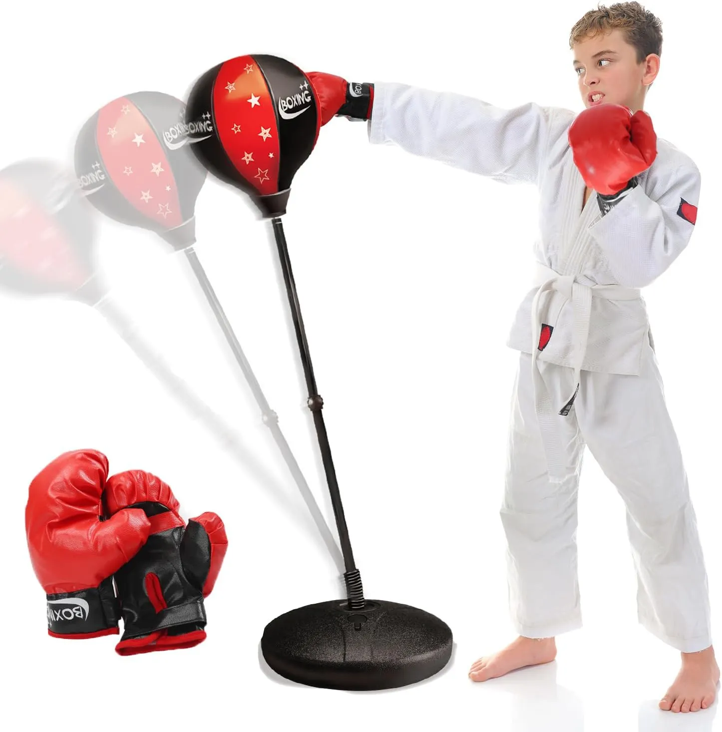 Детска боксова круша на стойка с ръкавици, височина 67-102см 15