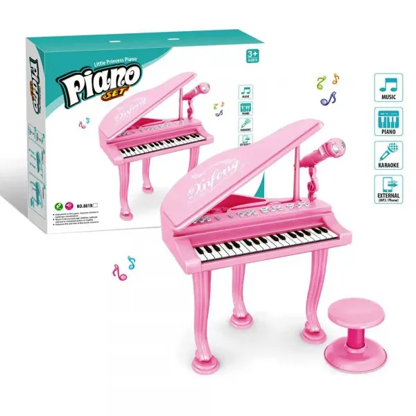 Пиано на стойка със стол и микрофон 36 клавиша, розово, порт за слушалки и MP3 устройство Little Princess 1