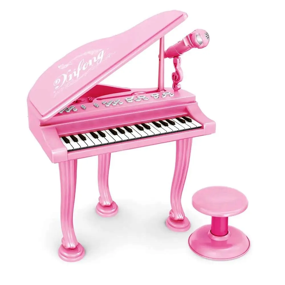 Пиано на стойка със стол и микрофон 36 клавиша, розово, порт за слушалки и MP3 устройство Little Princess 2