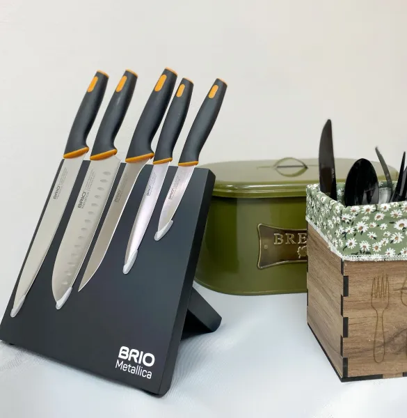 Ножове с магнитна стойка, поставка, комплект 6 части кухненски нож Луксозен BRIO  1