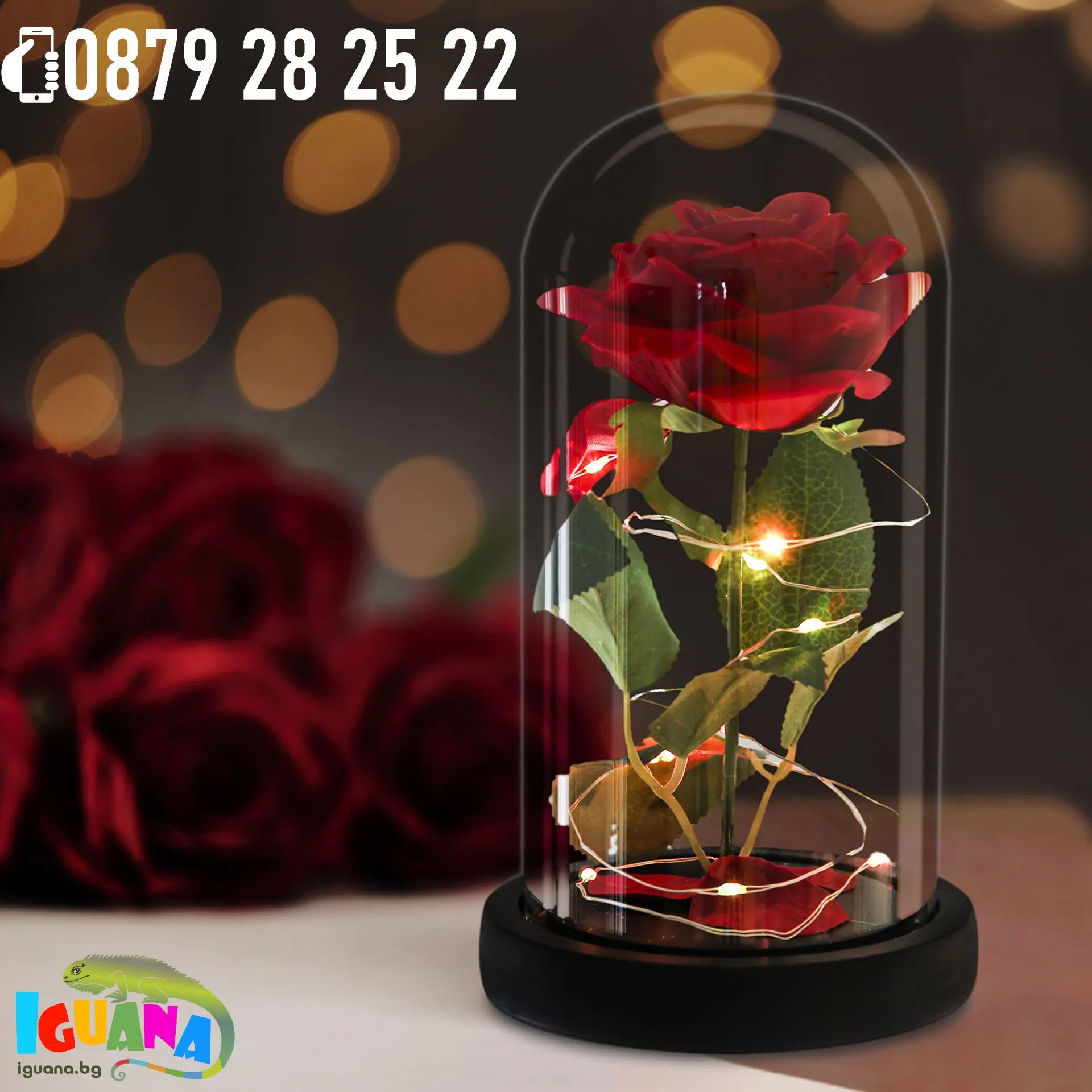 Роза в светеща LED стъкленица с луксозна подаръчна опаковка 1