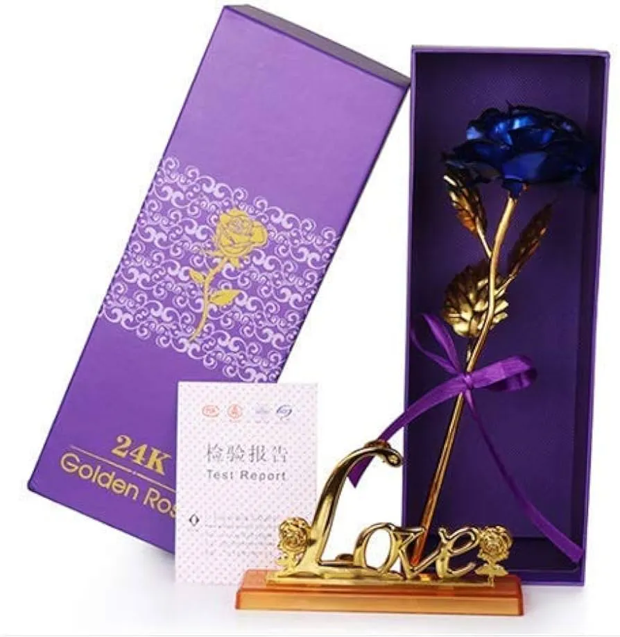 Златна роза 24 карата покритие със стойка LOVE 5