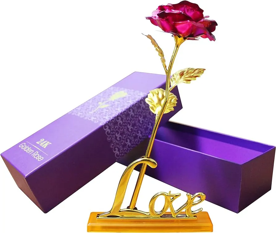Златна роза 24 карата покритие със стойка LOVE 13