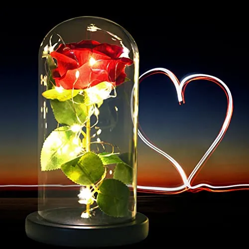 Роза в светеща LED стъкленица с луксозна подаръчна опаковка 19