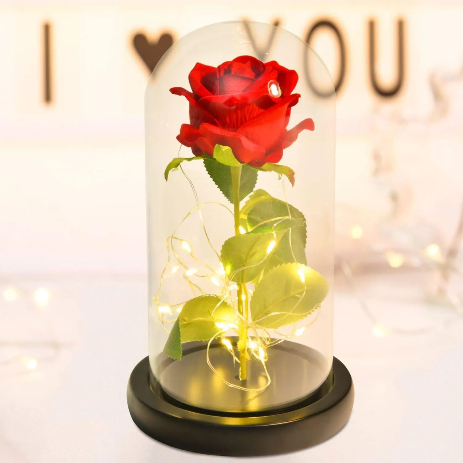 Роза в светеща LED стъкленица с луксозна подаръчна опаковка 20