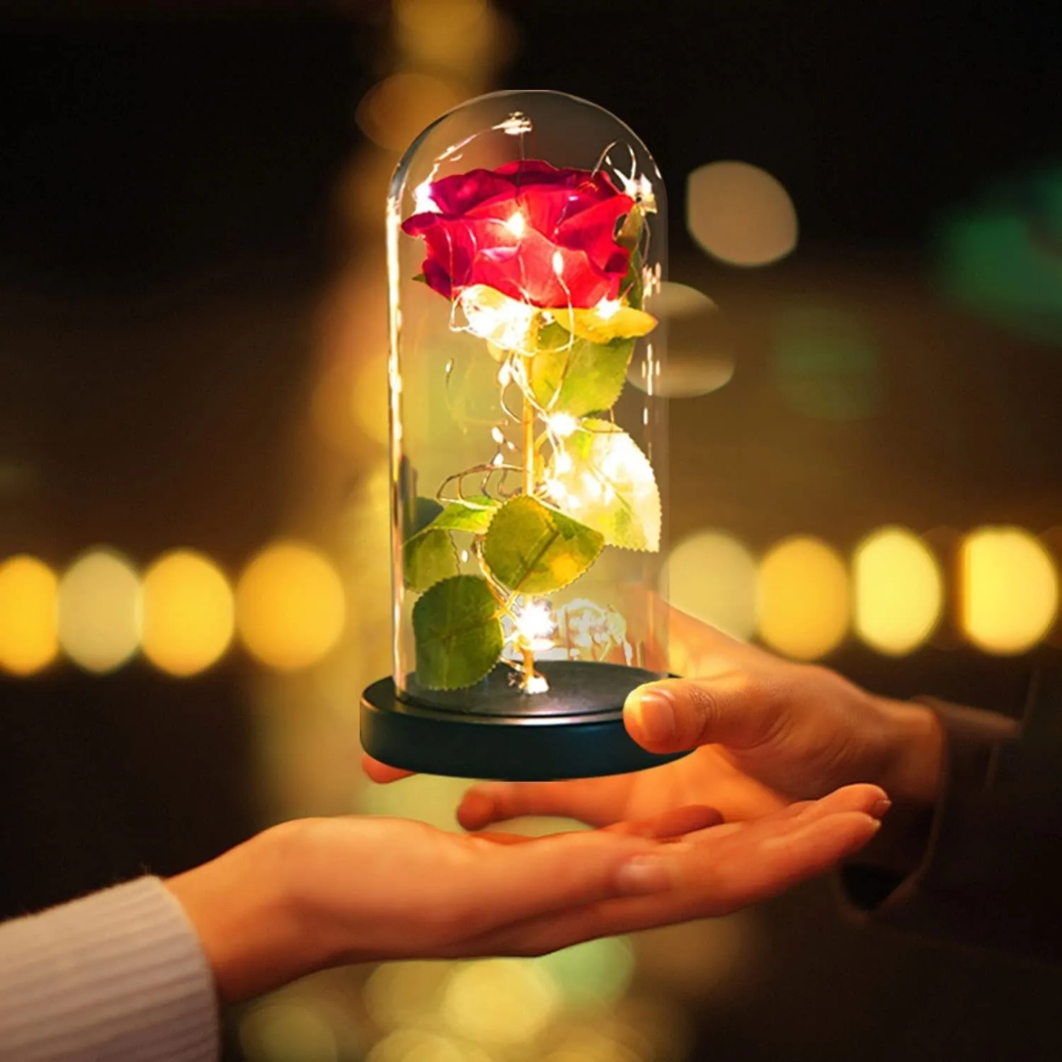 Роза в светеща LED стъкленица с луксозна подаръчна опаковка 21