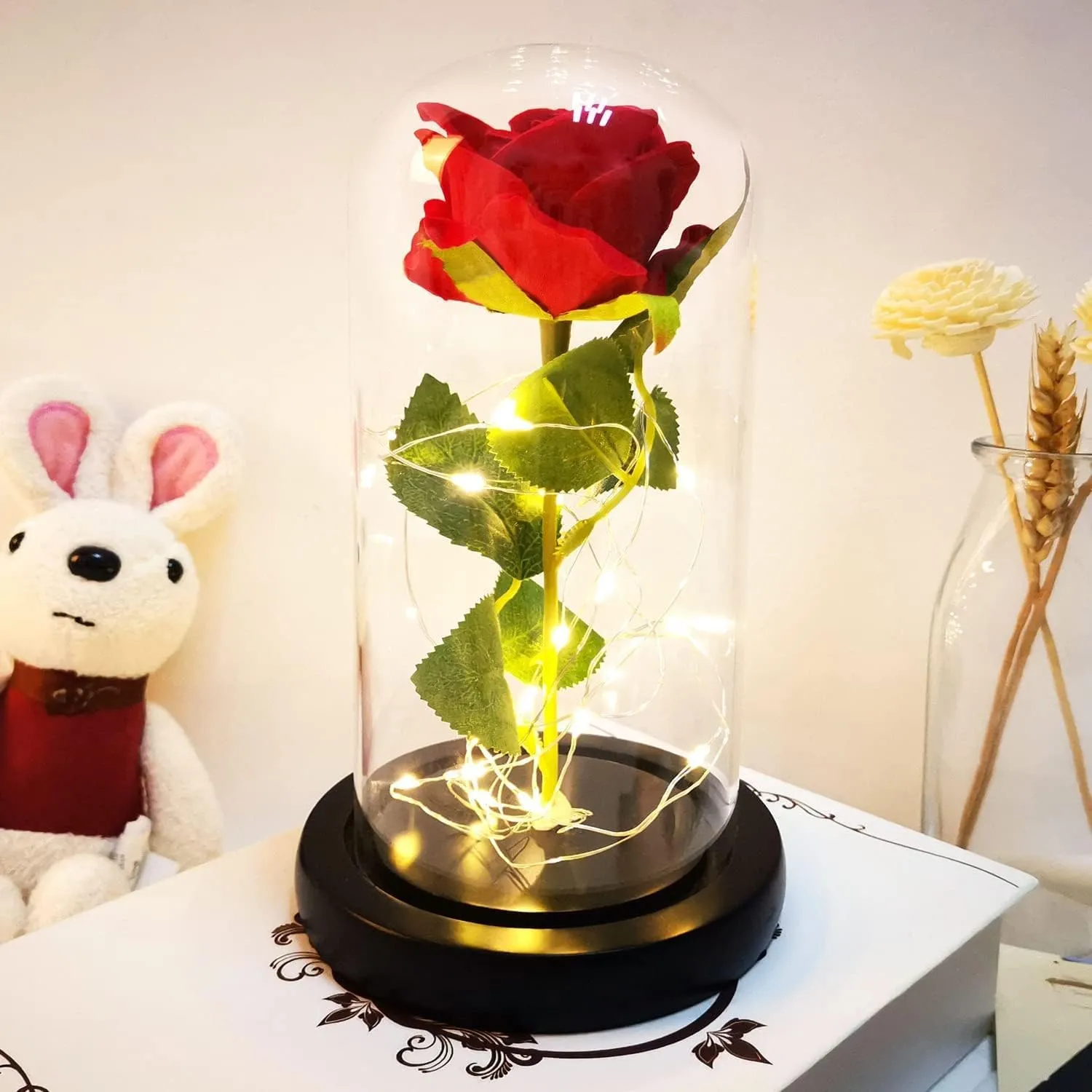 Роза в светеща LED стъкленица с луксозна подаръчна опаковка 22