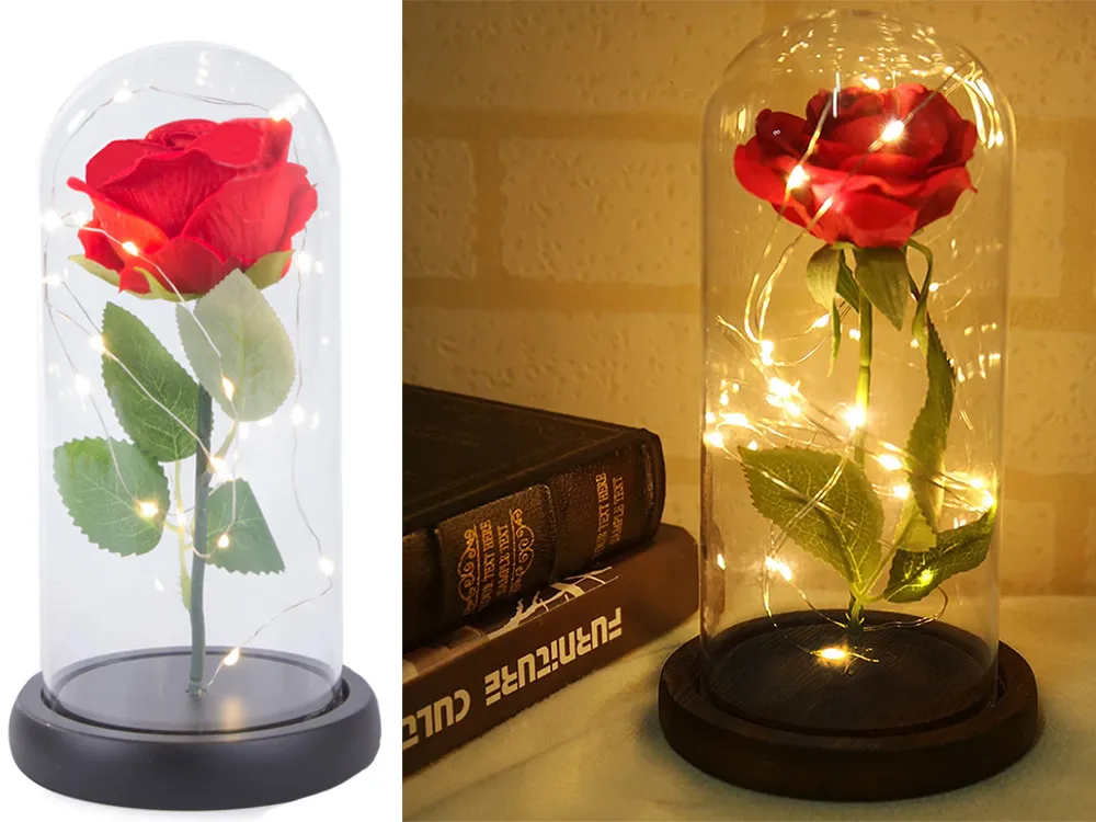 Роза в светеща LED стъкленица с луксозна подаръчна опаковка 23