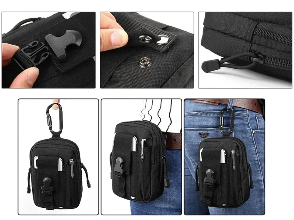 Чанта за колан, тактическа за лов, спорт, катерене, черна 4