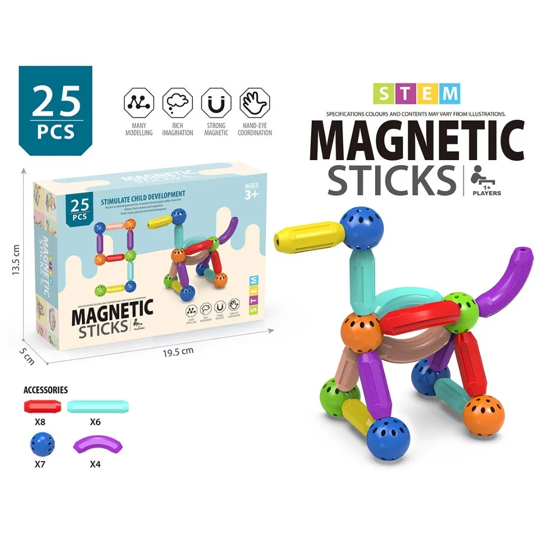 Магнитен конструктор с топчета и пръчки, 25 части, Magnetic Sticks 1