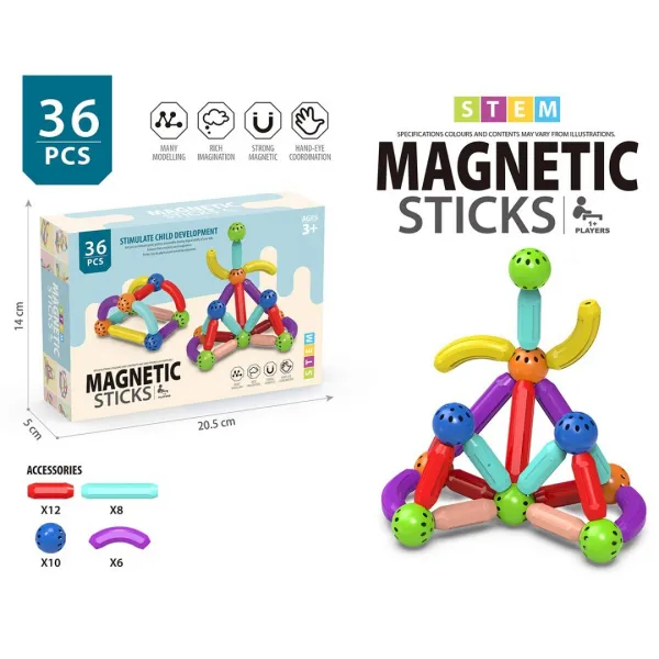 Магнитен конструктор с топчета и пръчки, 36 части, Magnetic Sticks 1