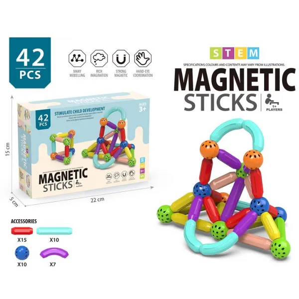 Магнитен конструктор с топчета и пръчки, 42 части, Magnetic Sticks 1