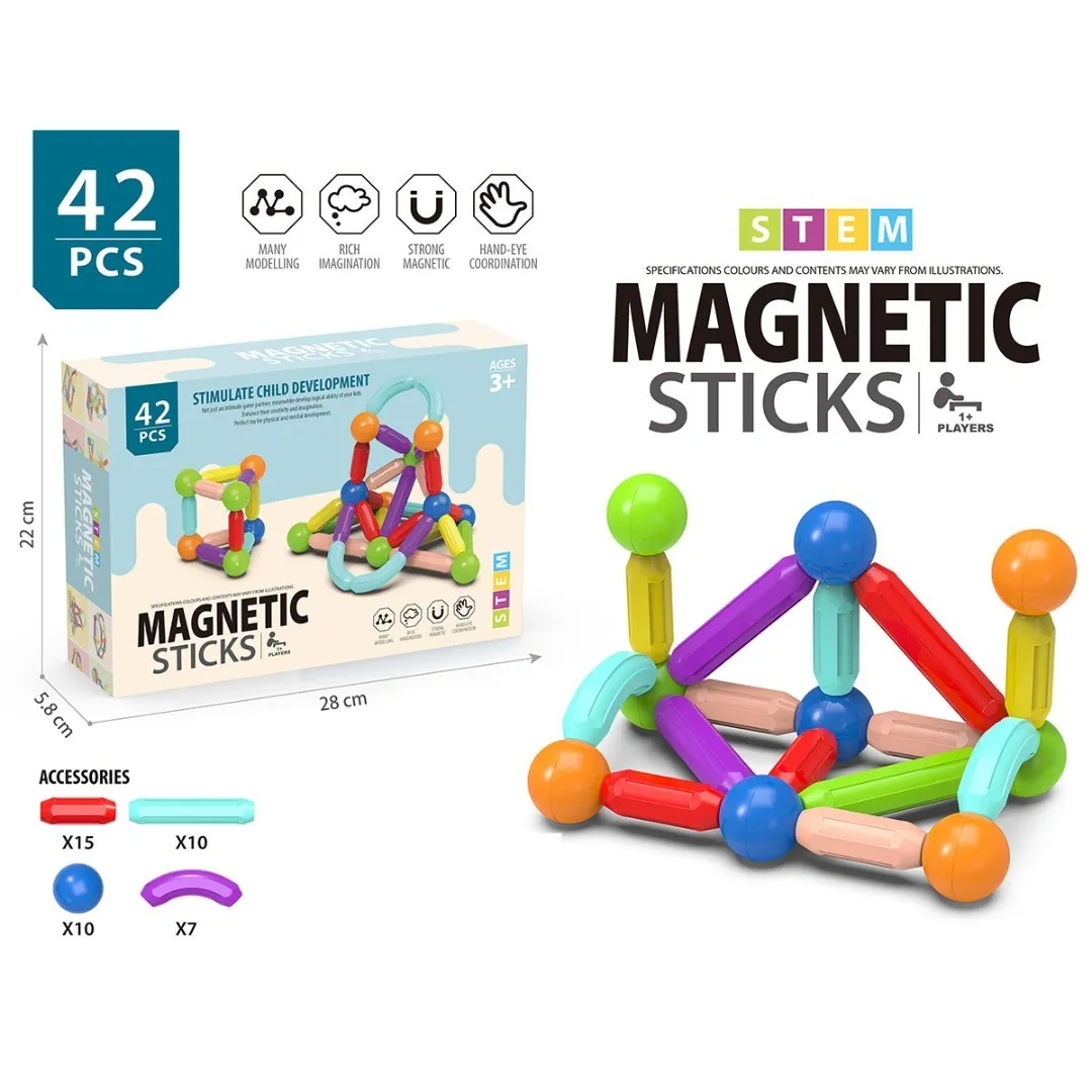 Магнитен конструктор с топчета и пръчки, 42 части, Magnetic Sticks - BIG SIZE 1