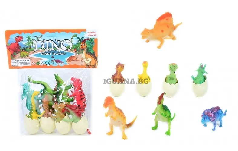 Комплект 4 динозавъра с 4 яйца