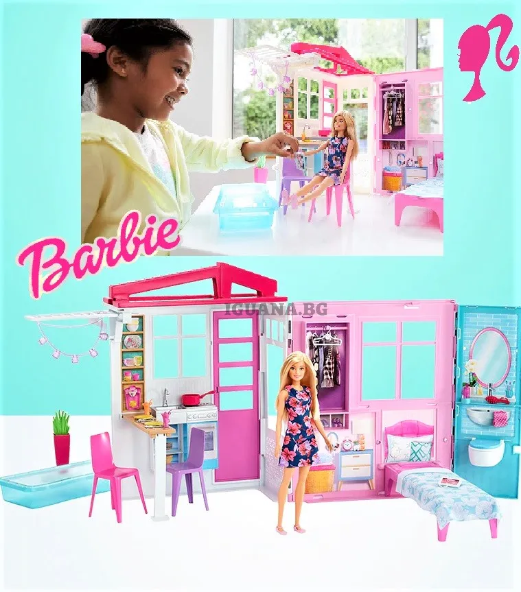 Кукла Барби Barbie - Комплект Преносима Къща с басейн и аксесоари  1