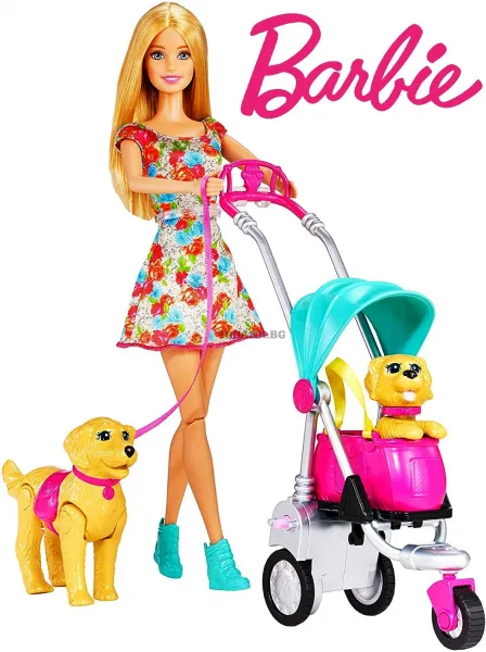 Кукла Барби Barbie - Комплект на разходка с кученца 1