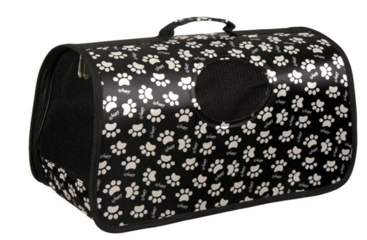 Чанта за пренос на домашни любимци, черна с лапички, 44х22х26см 2