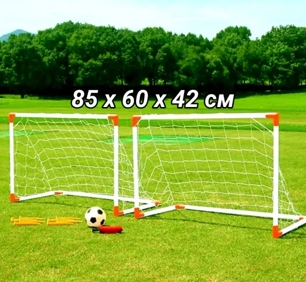  Детски футболни врати два броя, 85х60х42см, комплект с топка, 8бр. колчета, помпа