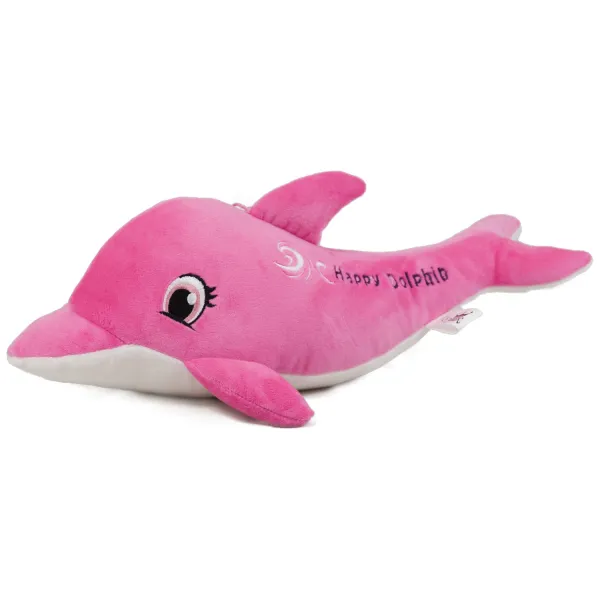 Делфин с бродерия „Happy dolphin“ Розов, 38см, със звук