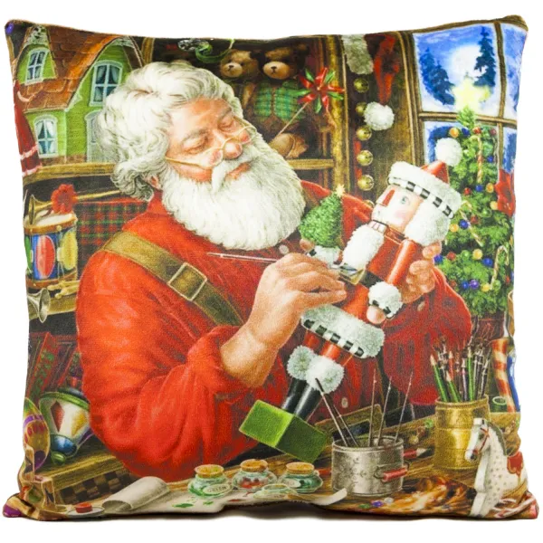 Коледна възглавница Дядо Коледа с играчка, 38х38см