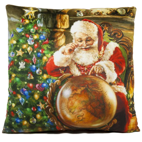 Коледна възглавница Дядо Коледа с глобус, 38х38см
