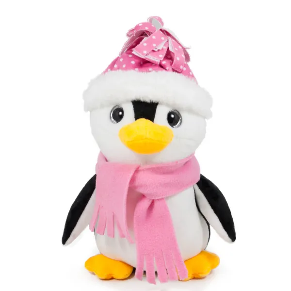 Плюшен пингвин с шапка и шал Розов, 23см