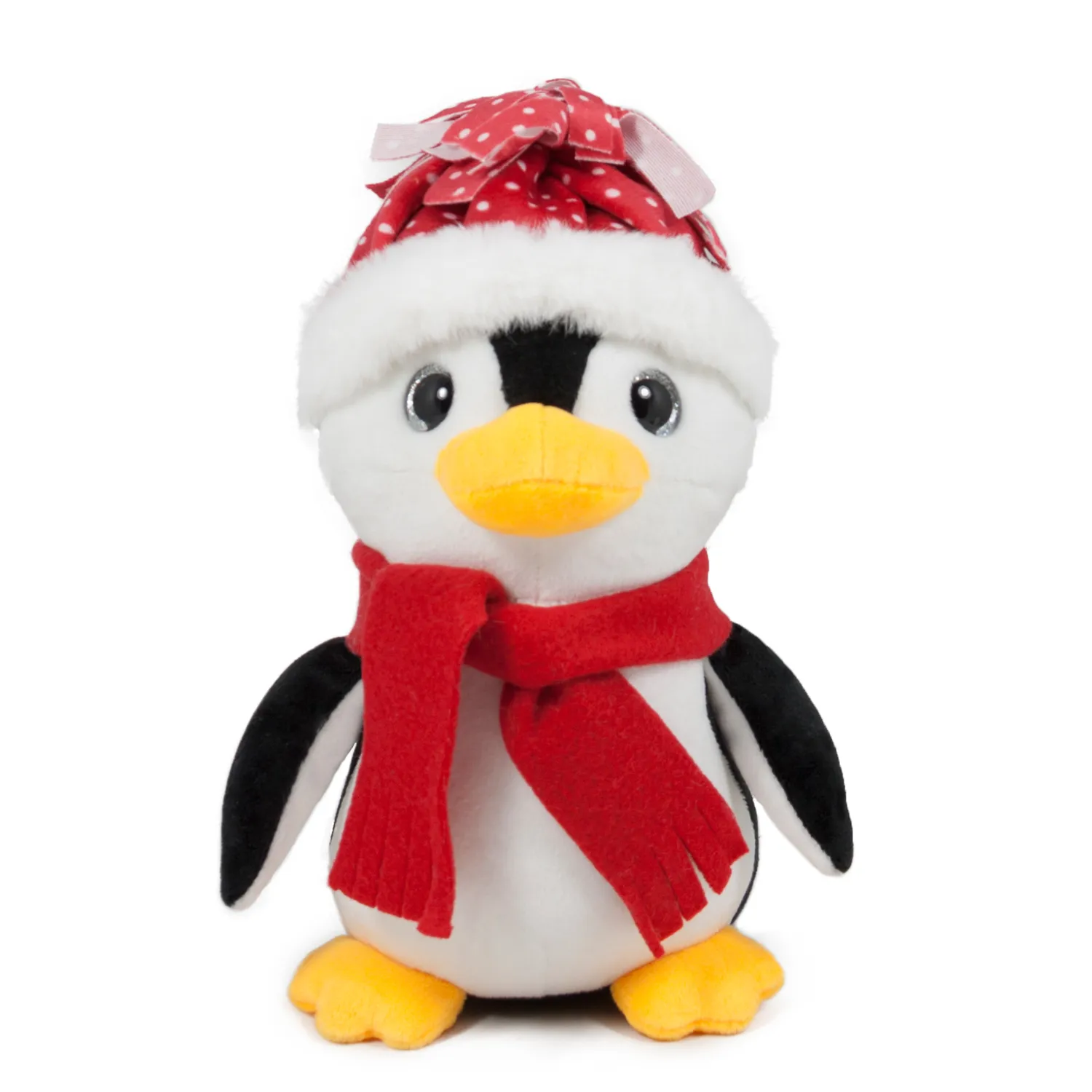 Плюшен пингвин с шапка и шал Червен, 23см