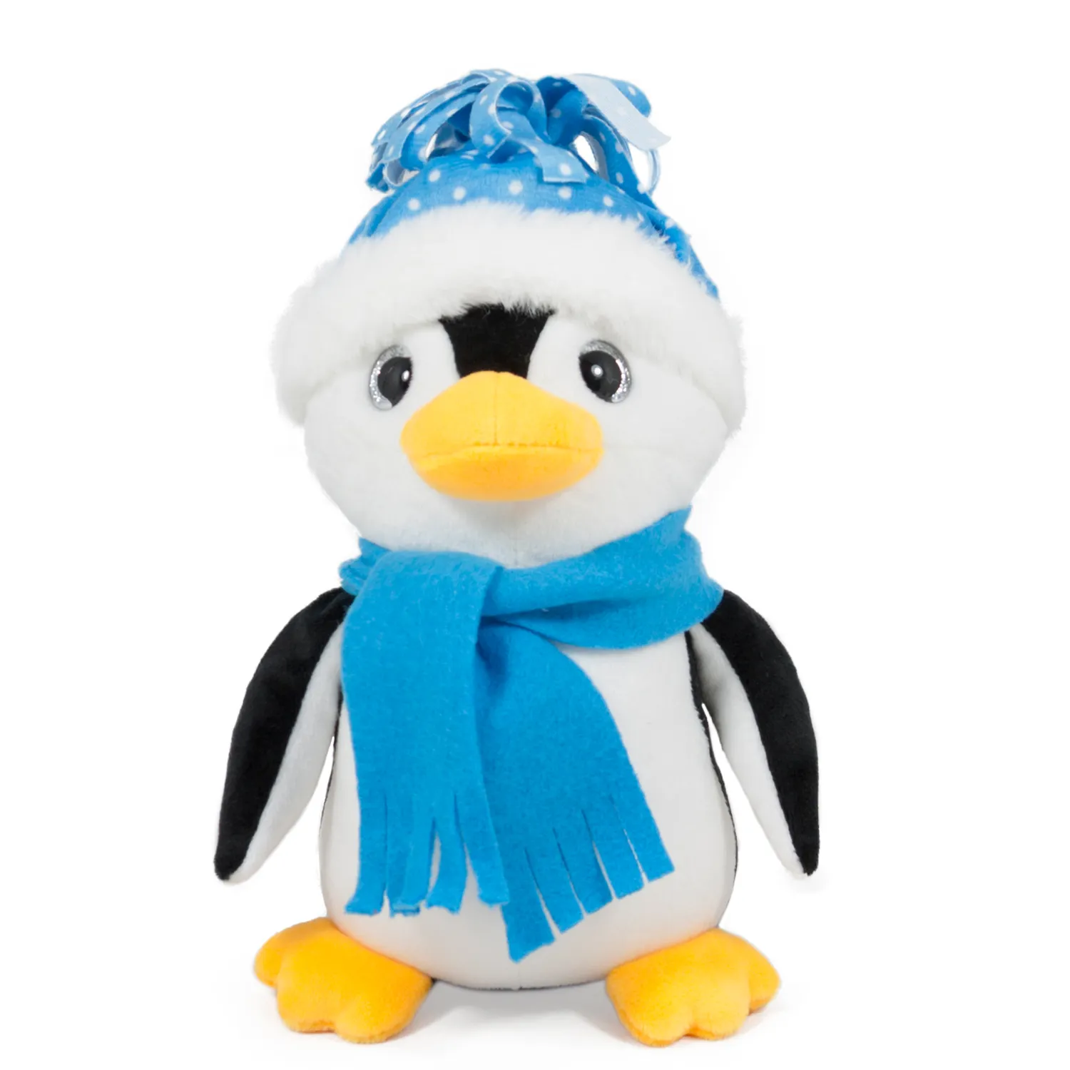 Плюшен пингвин с шапка и шал Син, 23см