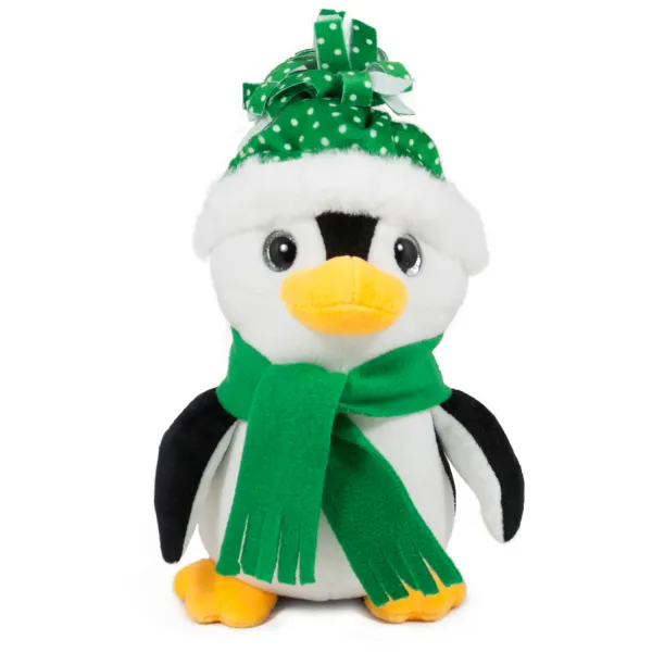 Плюшен пингвин с шапка и шал Зелен, 23см