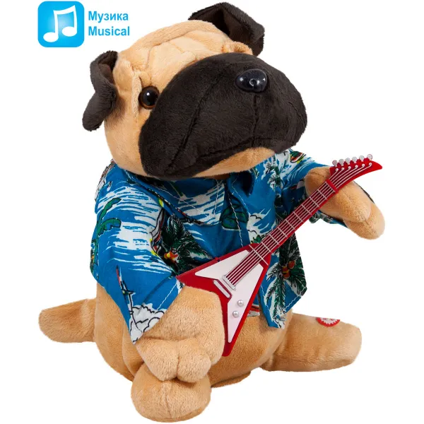 Интерактивна играчка I Хавайско куче с китара Мопс 25 см