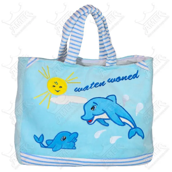 Плюшена плажна чанта Син 35 см