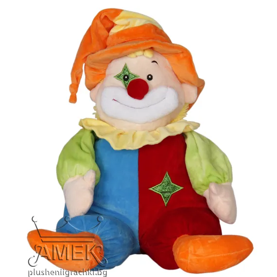 Плюшен шарен клоун Оранжев, 43см