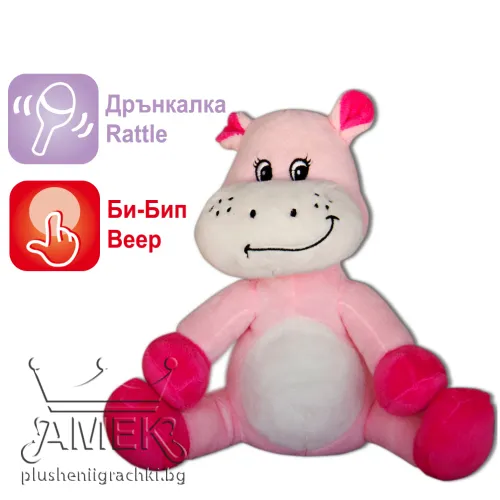 Бебешка играчка животинче с дрънкалка Хипопотам 22 см