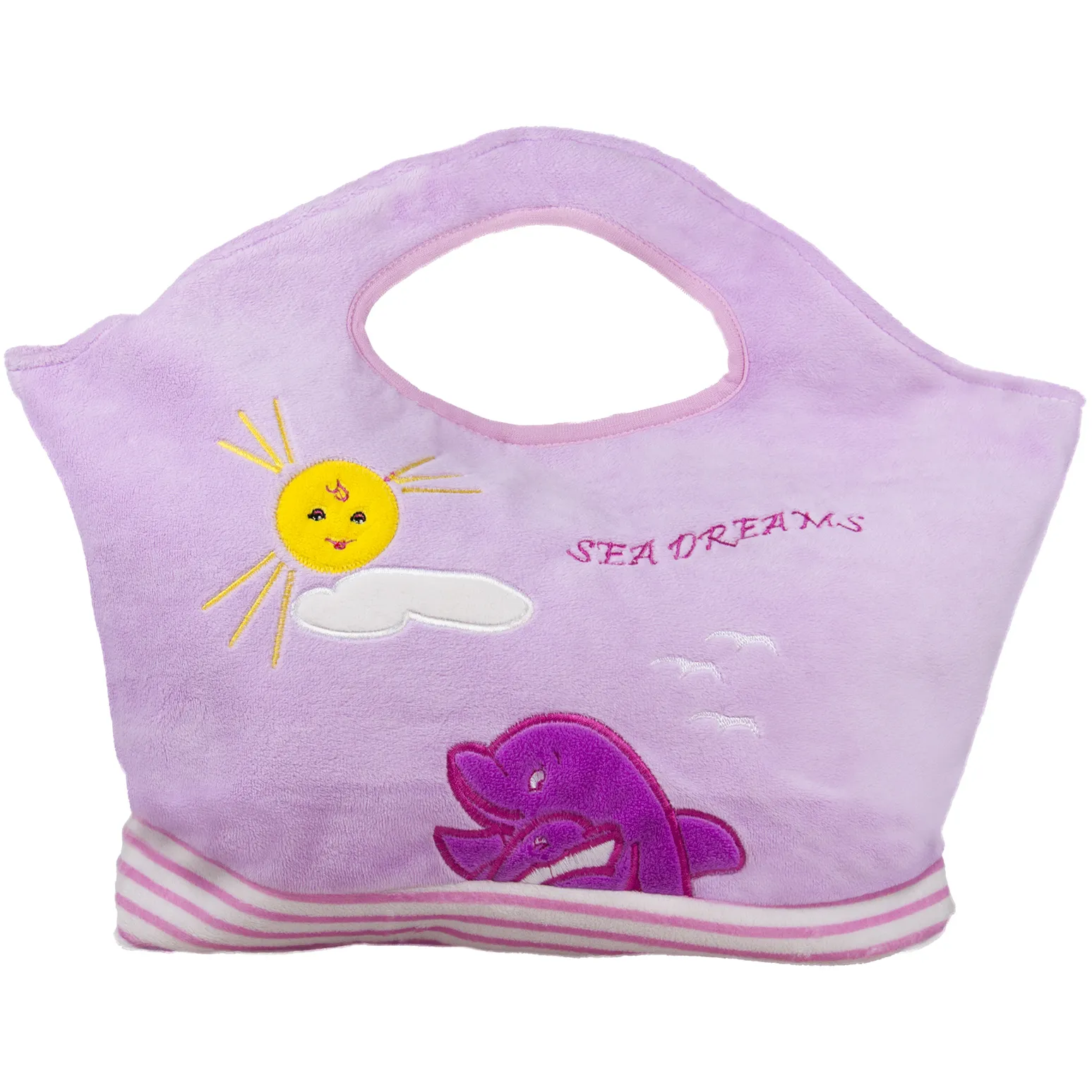 Чанта  за плаж от плюш с апликация делфини Розов 36 см
