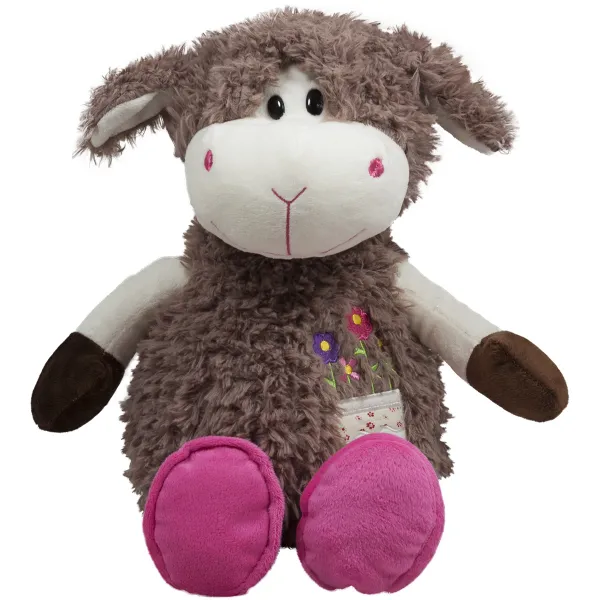 Кафява плюшена овчица с розови пантофки 46 см 