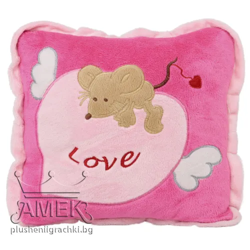 Възглавница с мишка| 2 цвята Розов 25х25 см