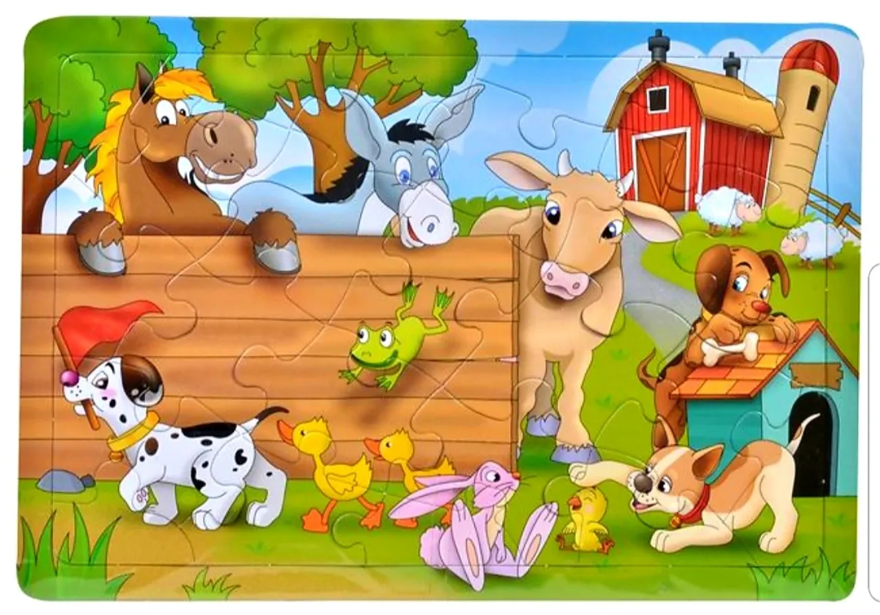Детски пъзел 24 части, Двор с животни