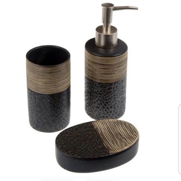 Стилен керамичен комплект за баня 3 части, кафяв