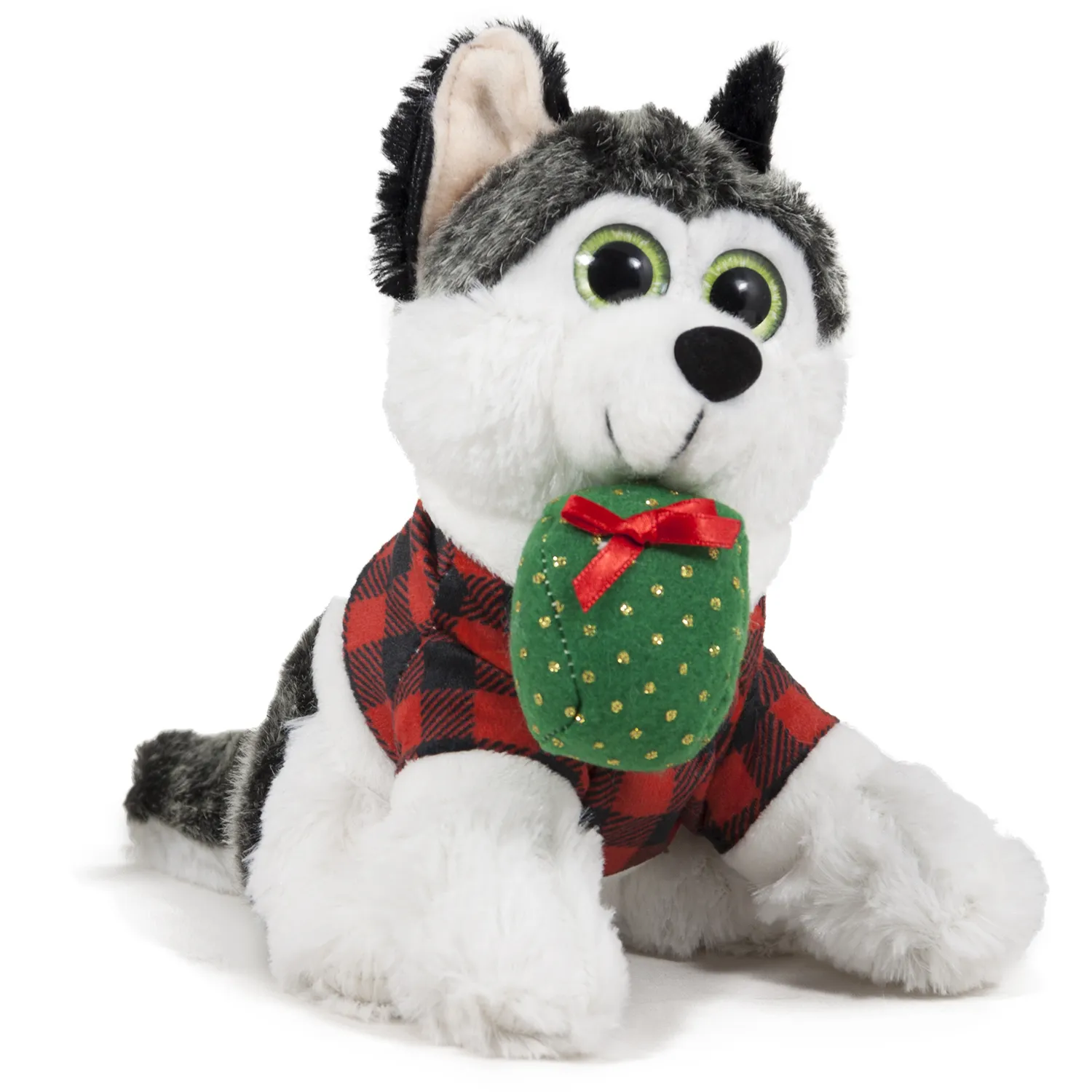 Куче Хъски с Коледен Подарък, 18см
