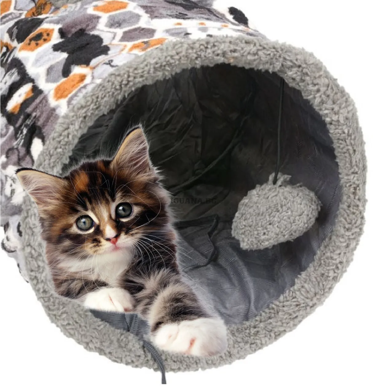 Котешки тунел от качествен плюш с висяща играчка 1
