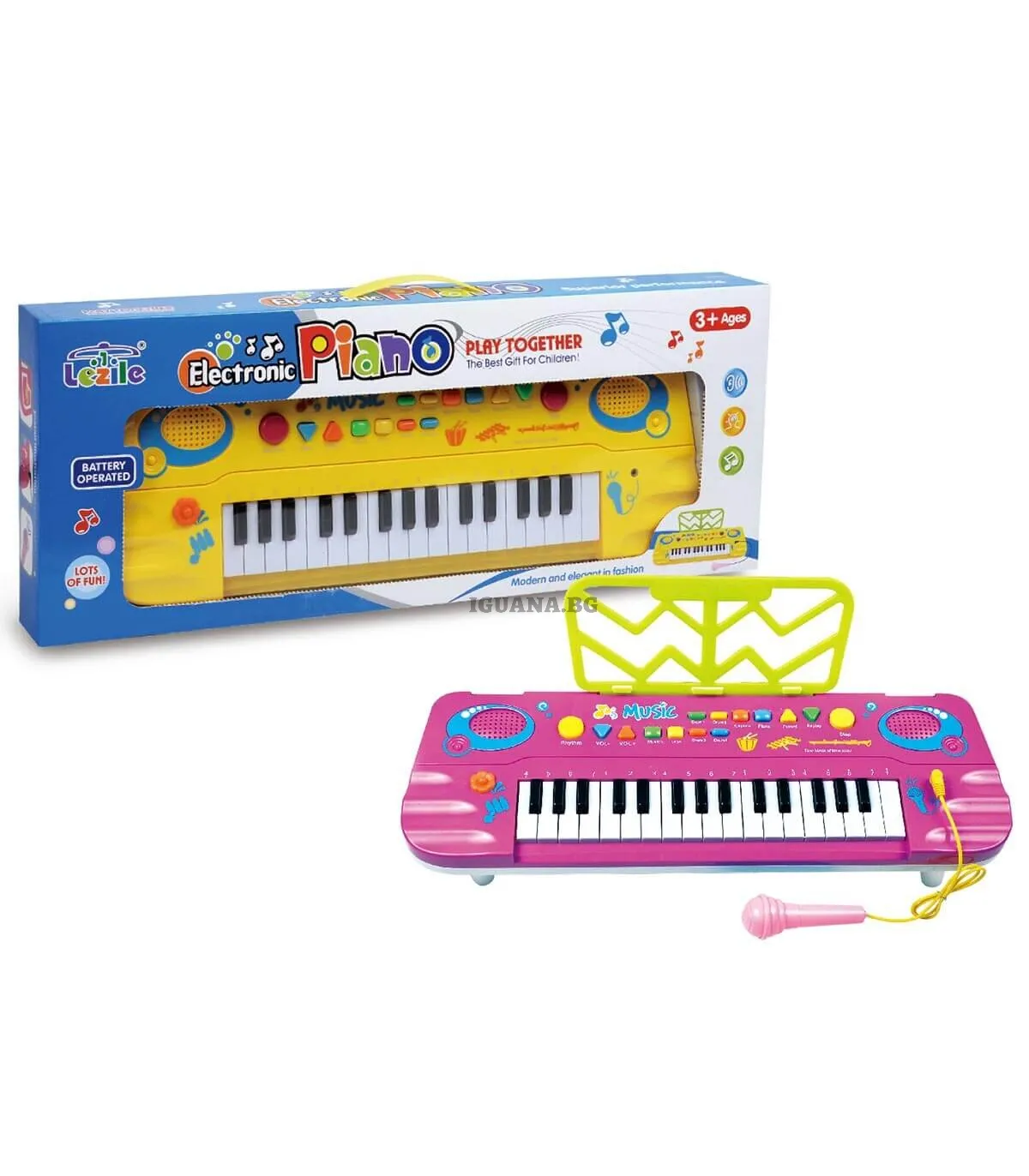 Детско пиано с микрофон, нотник 2 цвята 
