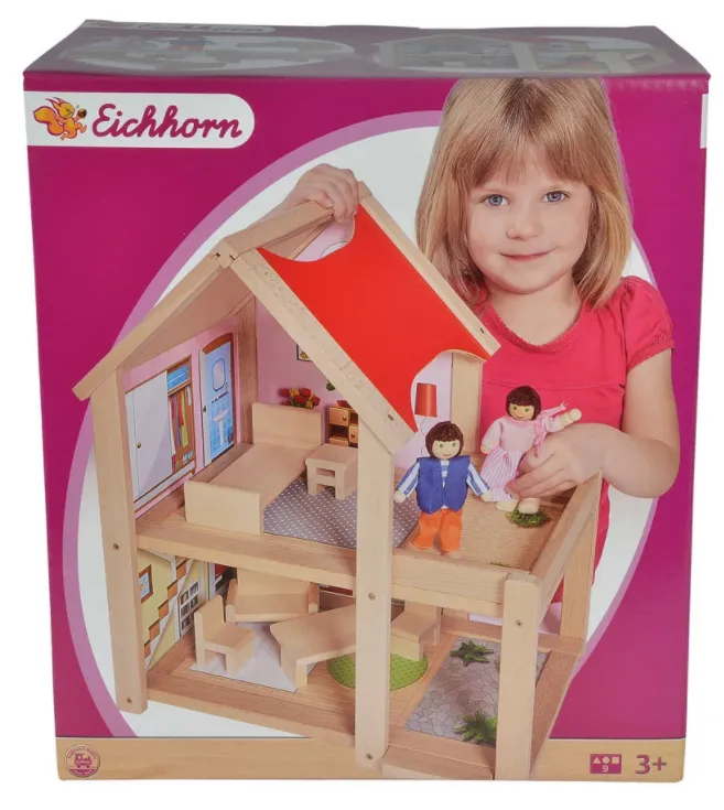 Дървена къща с две кукли Eichhorn, 22.5x36x41см. 2
