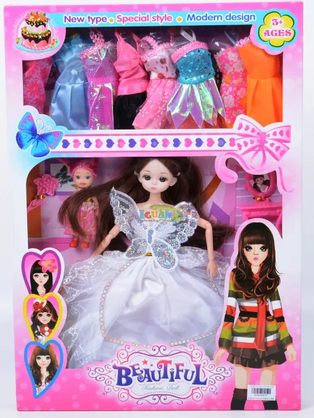 Комплект Кукла Пеперуда с Дете и 8 Рокли 
