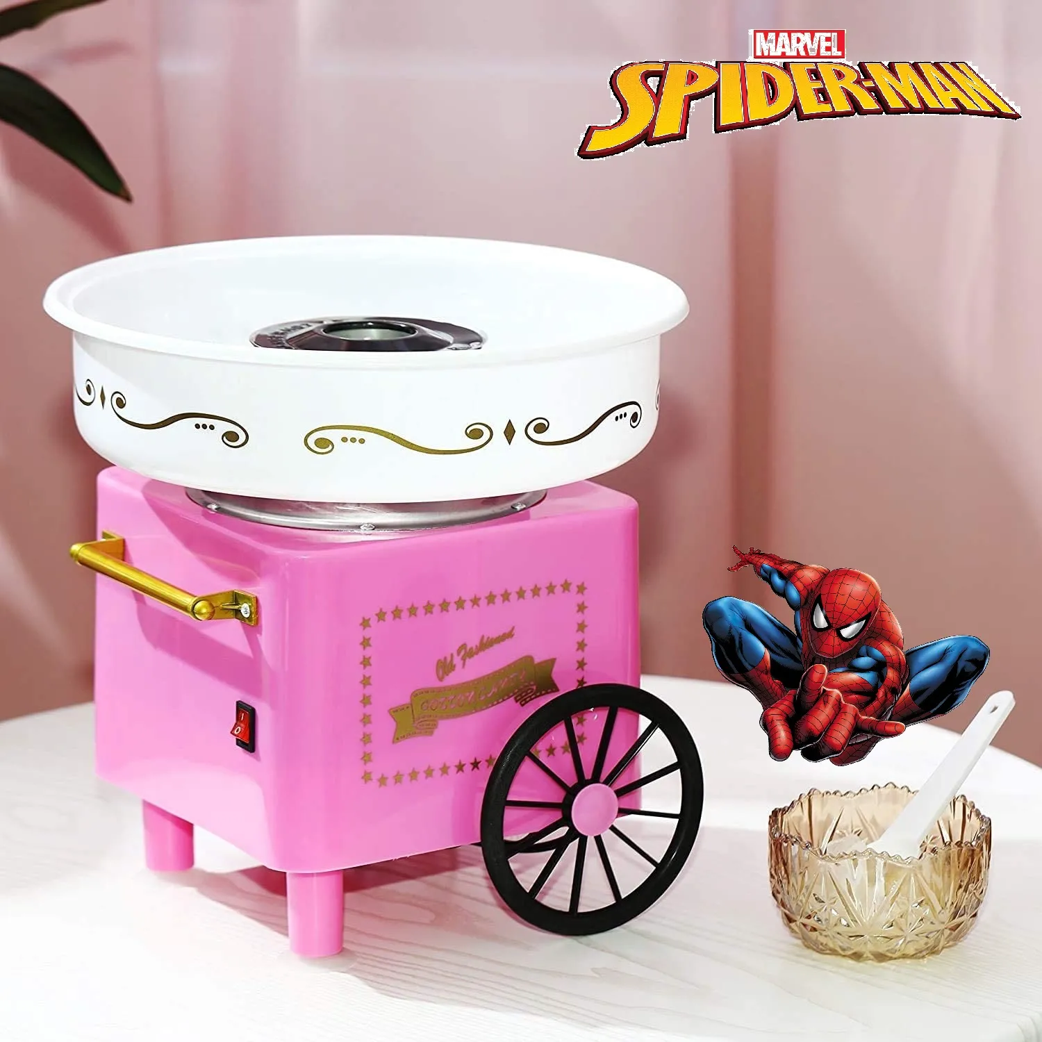 Машина за захарен памук, розова, 520W РЕТРО ДИЗАЙН, Спайдермен Spiderman 1