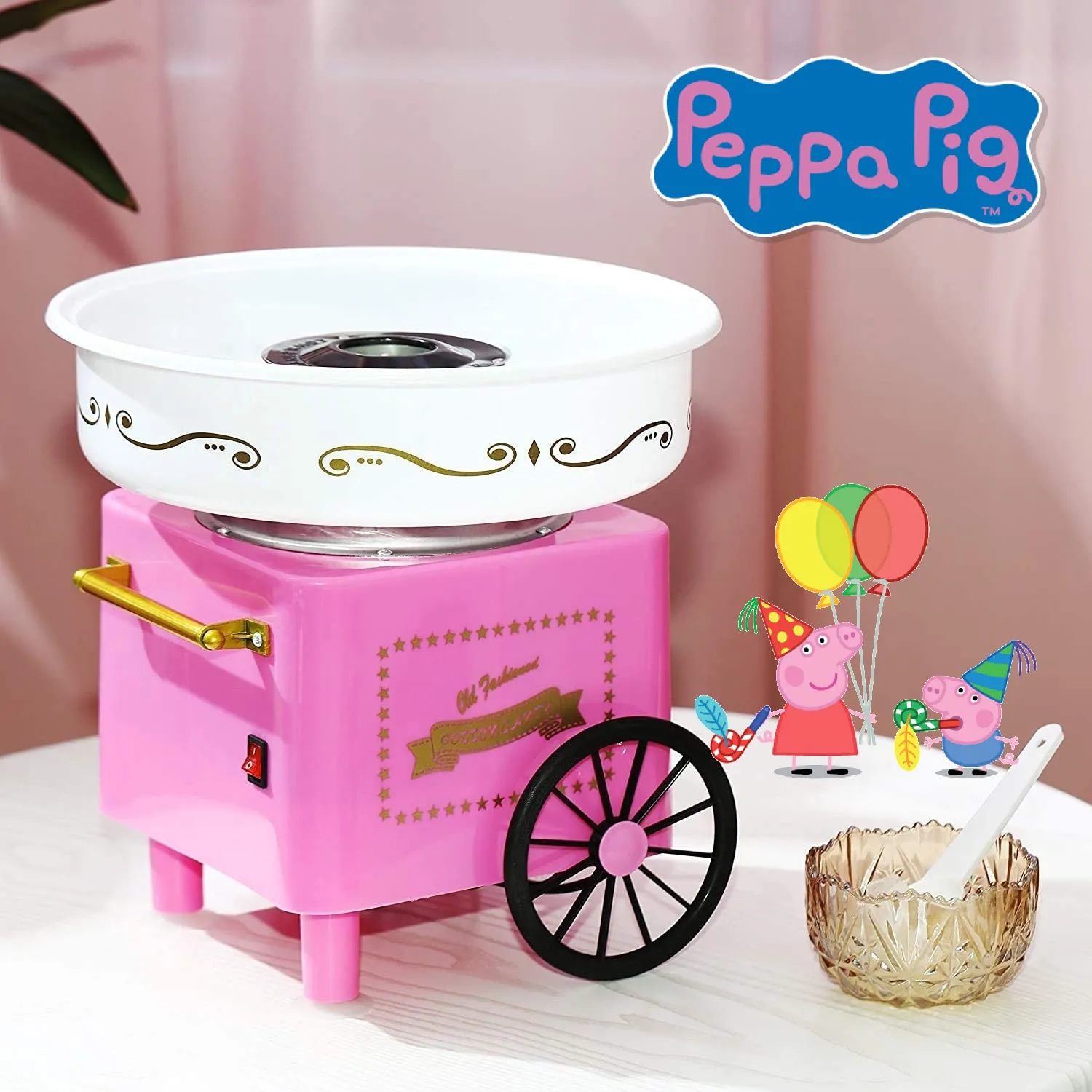Машина за захарен памук, розова, 520W РЕТРО ДИЗАЙН, Пепа Пиг, Peppa Pig 1