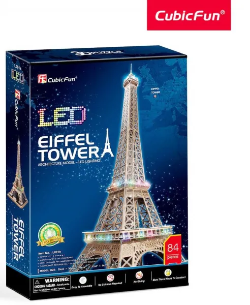 CubicFun 3D Пъзел EIFFEL TOWER, LED светлини, 84 части  1